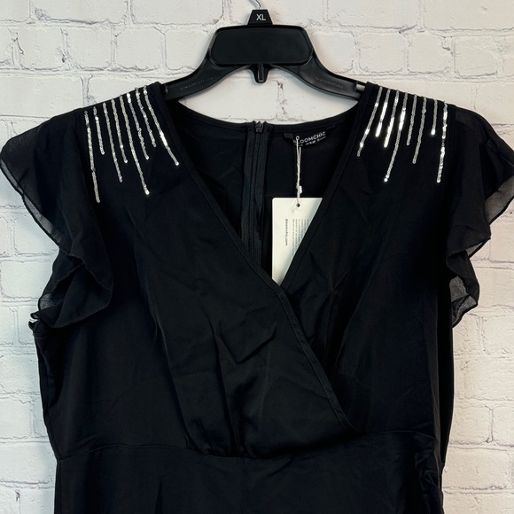 BloomChic Black Midi Dress with Silver Sequin Detail Plus Size 1X - Picture 5 of 7